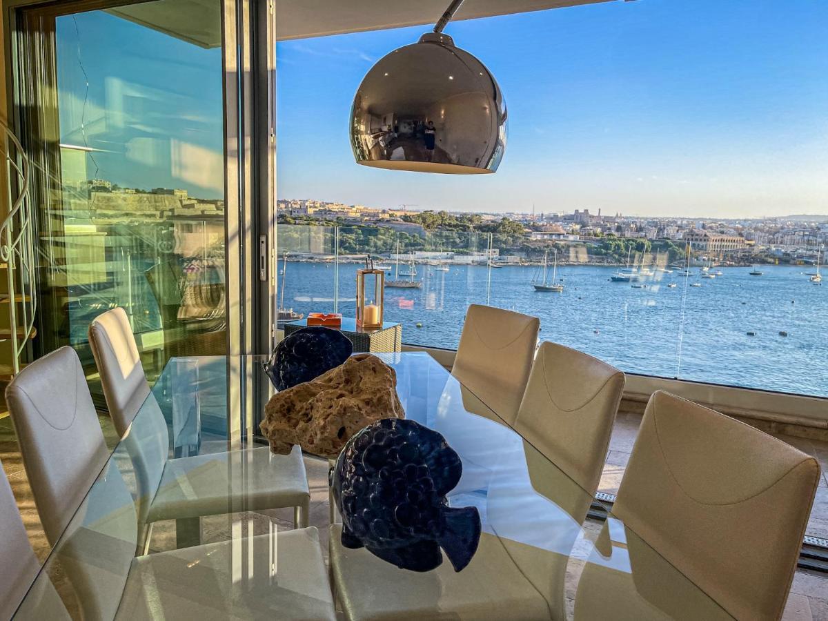 Unique Seafront Triplex Penthouse With Panoramic Bedroom & Rooftop Jacuzzi Overlooking Valletta Sliema Exteriör bild