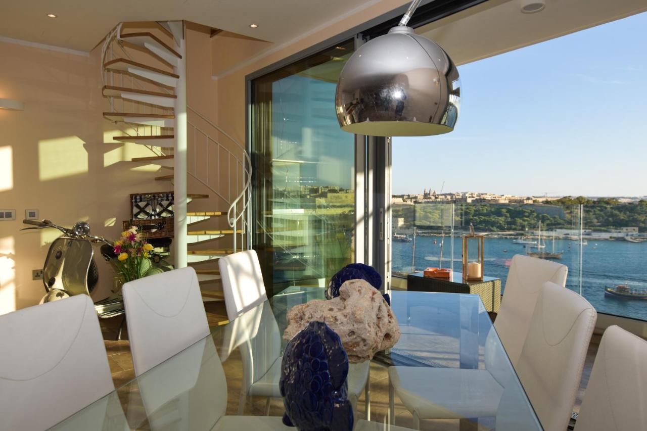 Unique Seafront Triplex Penthouse With Panoramic Bedroom & Rooftop Jacuzzi Overlooking Valletta Sliema Exteriör bild