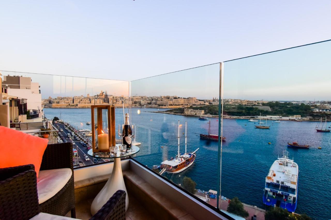 Unique Seafront Triplex Penthouse With Panoramic Bedroom & Rooftop Jacuzzi Overlooking Valletta Sliema Exteriör bild